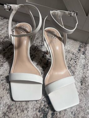 Vince Camuto White Ankle-Strap Square-Toe Sandals